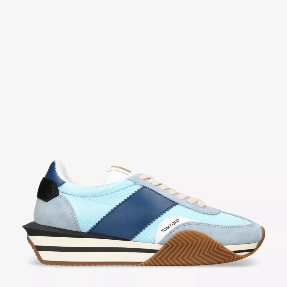 TOM FORD James logo-print leather and suede low-top trainers